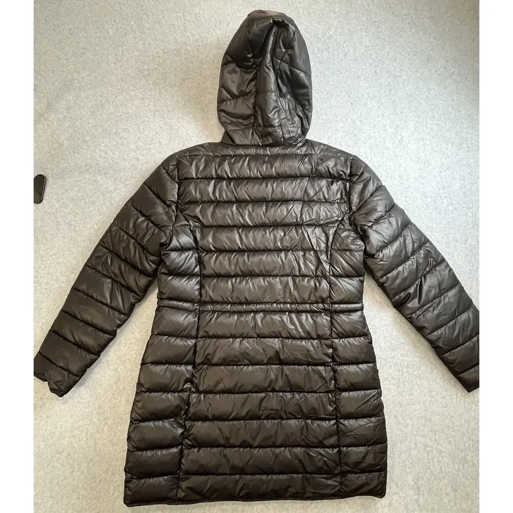 Kenneth Cole New York Hooded Full Zip Mid-Length Puffer Jacket Black M